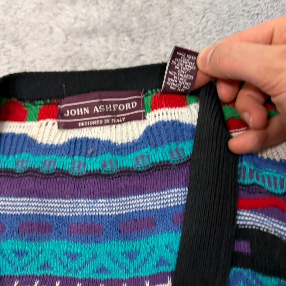 Vintage‎ John Ashford Coogi Style Cardigan Sweater Mens Size M 3D Knit 90s